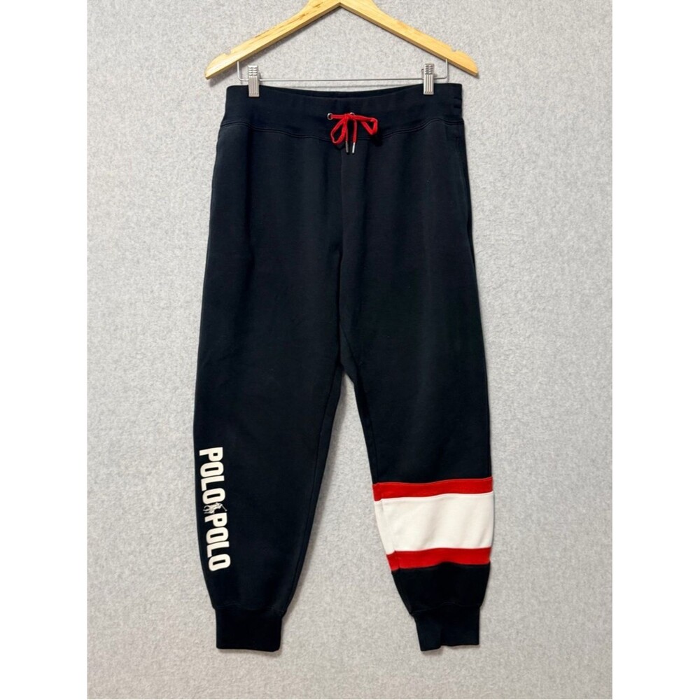 Polo Ralph Lauren Mens Black Jogger Sweatpants Size Large Black Red White Logo - Picture 2 of 9
